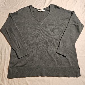 LOFT Women's Green V-Neck‎ Sweater Size L Large Relaxed Fit Pullover Top